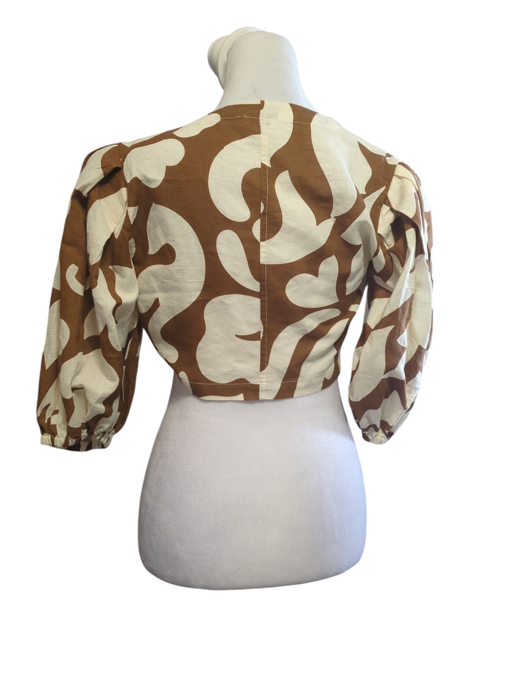 RHODET Two-Piece Brown/Cream Floral Print Set - Cropped Tie Top & Wide Leg Pant - Picture 5 of 13
